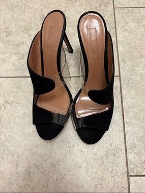 Samuele Failli Black Suede & Clear Strap High Heel Sandals